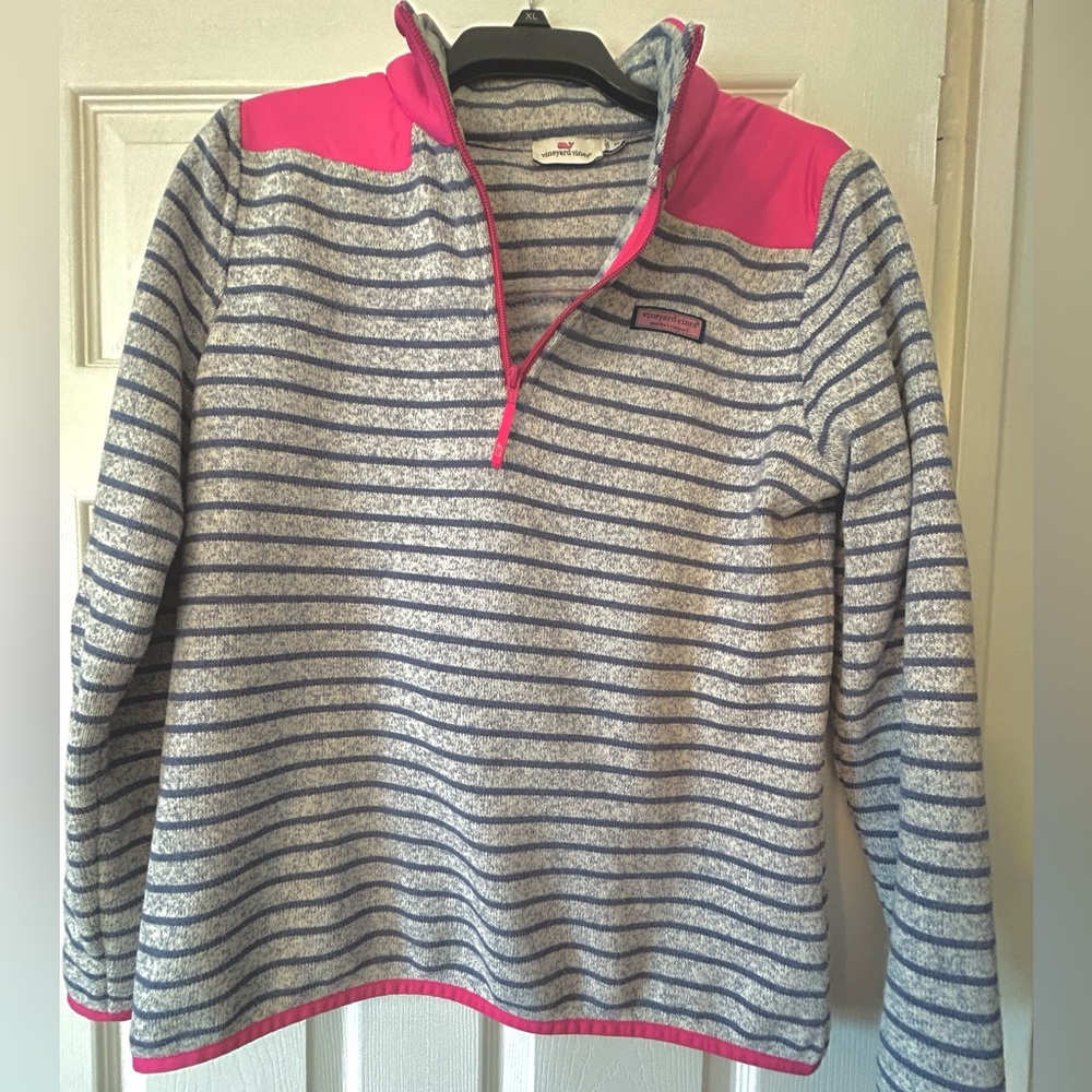 Vineyard Vines quarter zip top blue stripes size M - Picture 3 of 10
